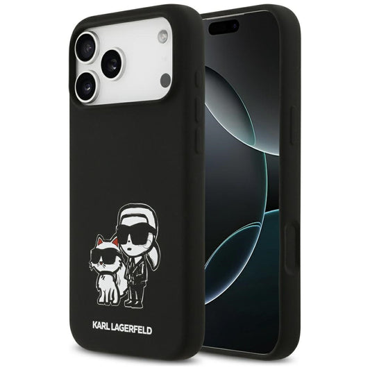 Case for Apple iPhone 17 Pro Max, Karl Lagerfeld, Sketch and Logo Karl & Choupette, Black