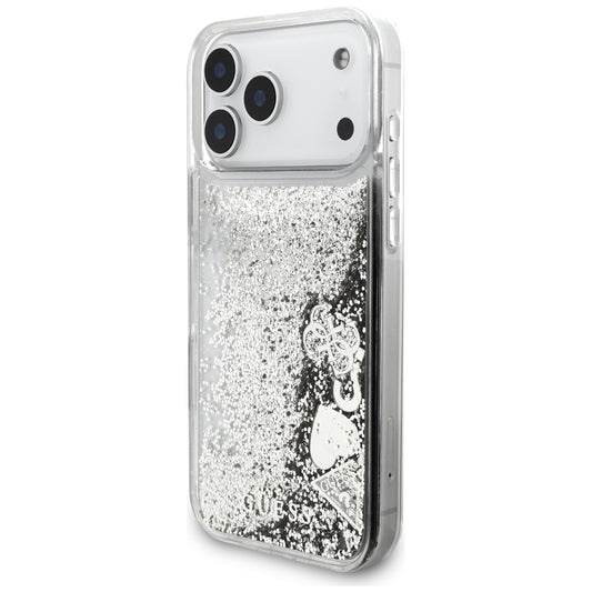 Case for Apple iPhone 18 Pro / 17 Pro, Guess, Liquid Glitter Charms, Silver