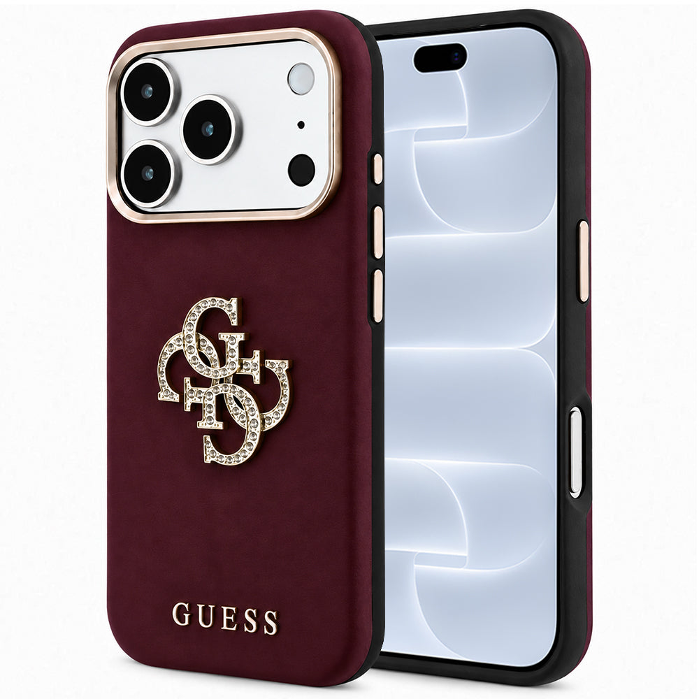 Case for Apple iPhone 18 Pro / 17 Pro, Guess, Smooth Big Strass Logo, Burgundy