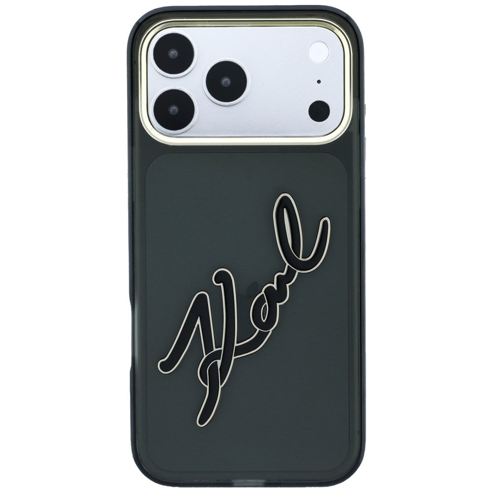 Case for Apple iPhone 18 Pro Max / 17 Pro Max, Karl Lagerfeld, IML Big Signature Resin Logo Metal Frame, Black