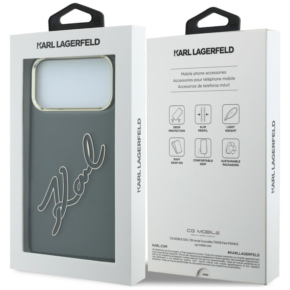 Case for Apple iPhone 18 Pro Max / 17 Pro Max, Karl Lagerfeld, IML Big Signature Resin Logo Metal Frame, Black