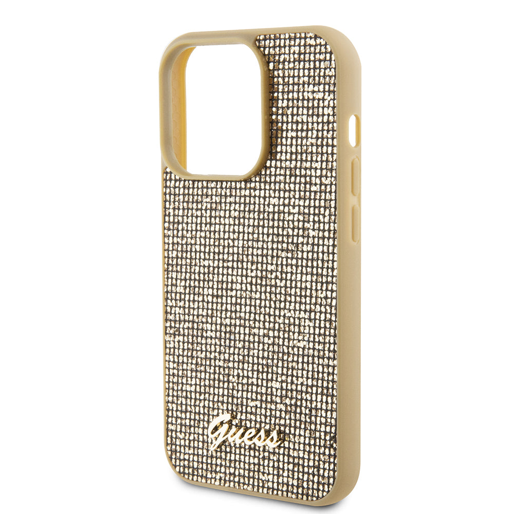 Case for Apple iPhone 15 Pro, Guess, PU Square Mirror Script Logo, Gold