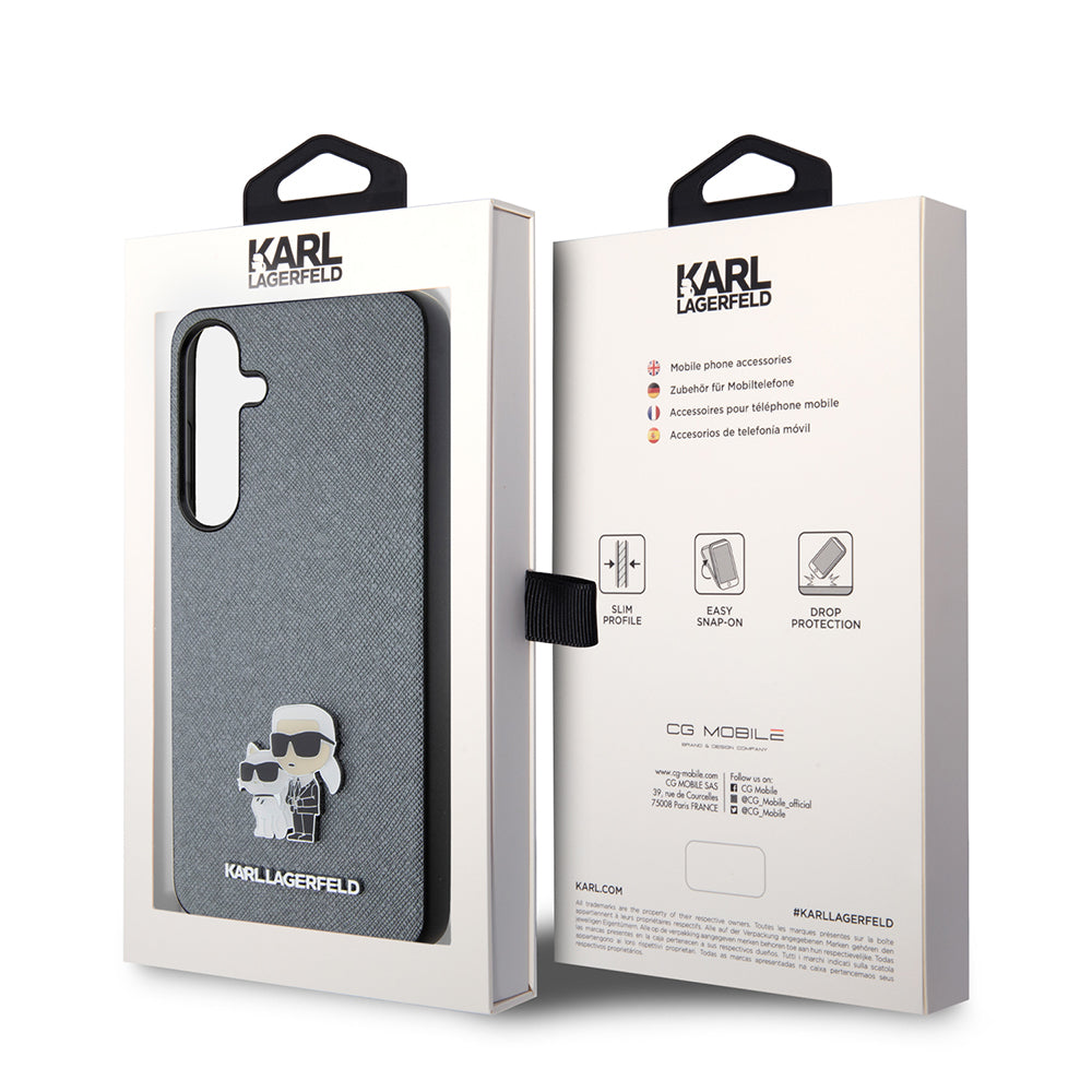 Case for Samsung Galaxy S24+ S926, Karl Lagerfeld, Saffiano Karl & Choupette Metal, Grey