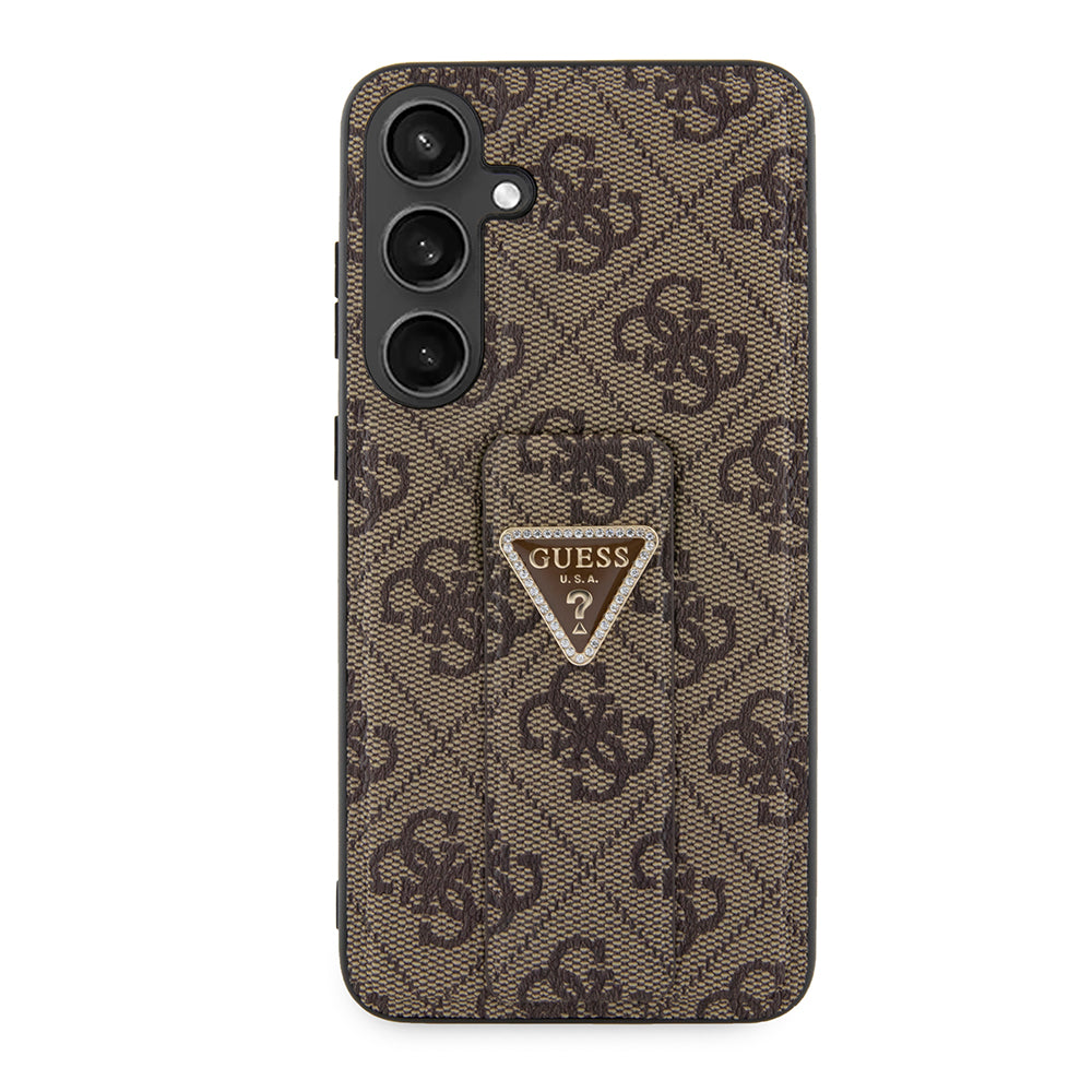Case for Samsung Galaxy S24 S921, Guess, Grip Stand 4G Triangle Strass, Brown
