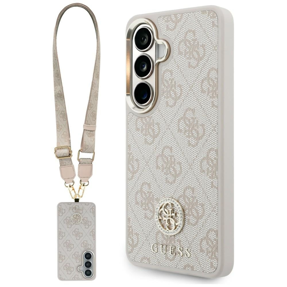 Case for Samsung Galaxy S26 S942, GUESS, 4G Big Rhinestone Triangle Strap, Pink