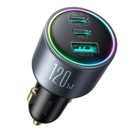 Car Charger with USB-C Cable Joyroom JR-CCN07, 120W, 5A, 1 x USB-A - 2 x USB-C, Black