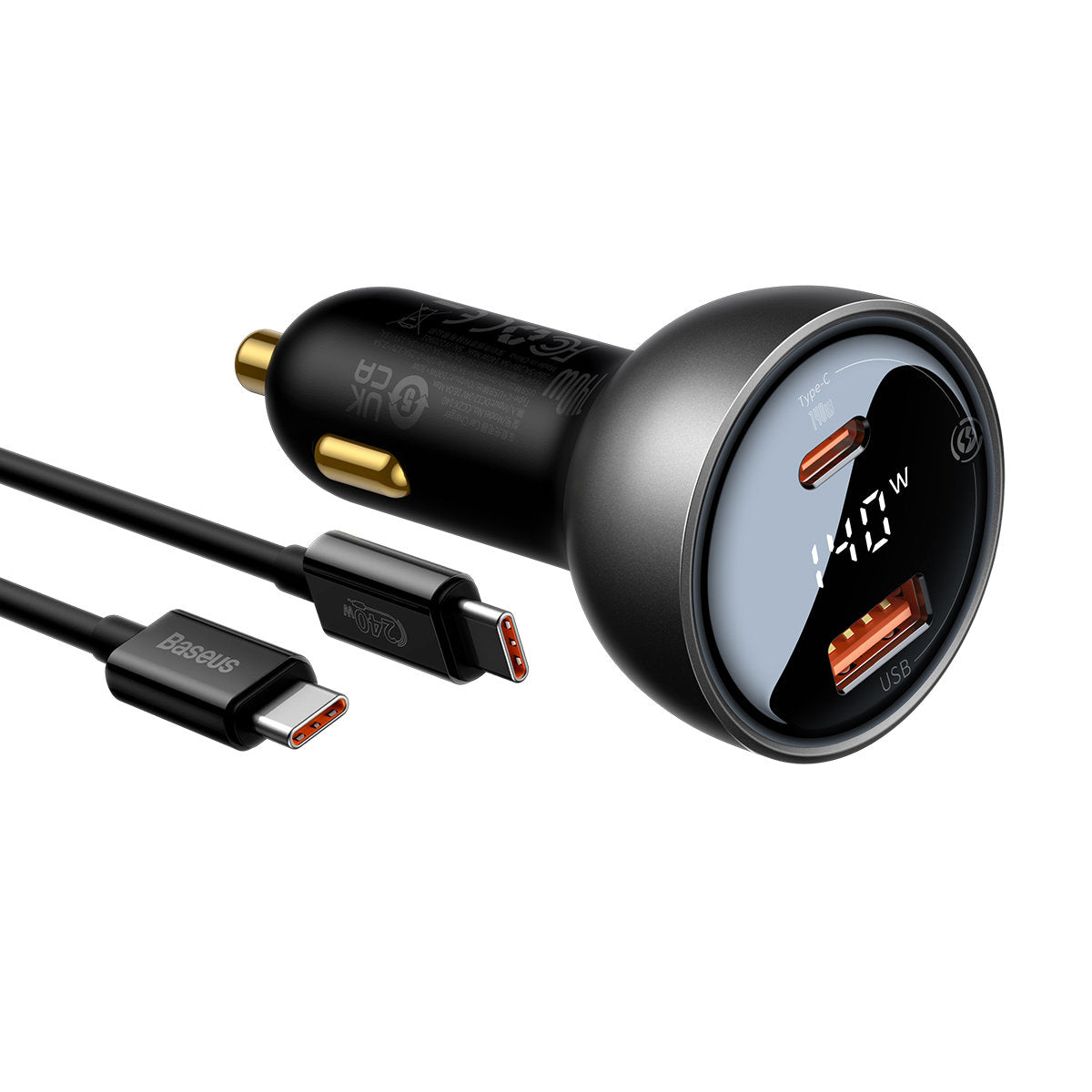 Baseus Car Charger with USB-C Cable, 140W, 5A, 1 x USB-A - 1 x USB-C, Black CGZX070001
