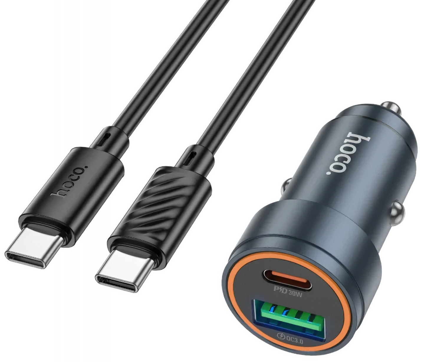 Car Charger with USB-C Cable HOCO Z57A, 30W, 3A, 1 x USB-A - 1 x USB-C, Gray
