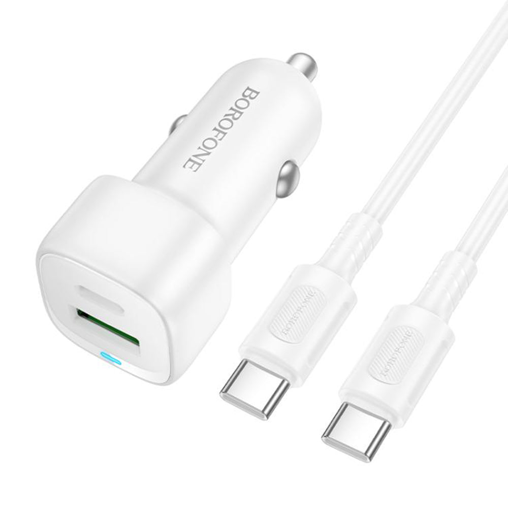Car Charger with USB-C Cable Borofone BZ34B Cloud, 20W, 3A, 1 x USB-A - 1 x USB-C, White