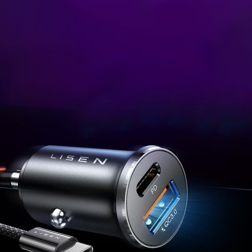 Lisen Car Charger with USB-C Cable, 83W, 3.25A, 1 x USB-A - 1 x USB-C, Silver YL0223110003