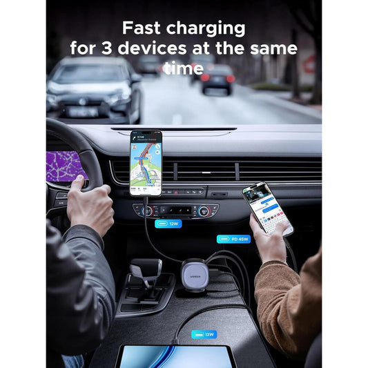 UGREEN EC601 Car Charger with USB-C Cable, 75W, 3A, 1 x USB-A - 1 x USB-C, Grey