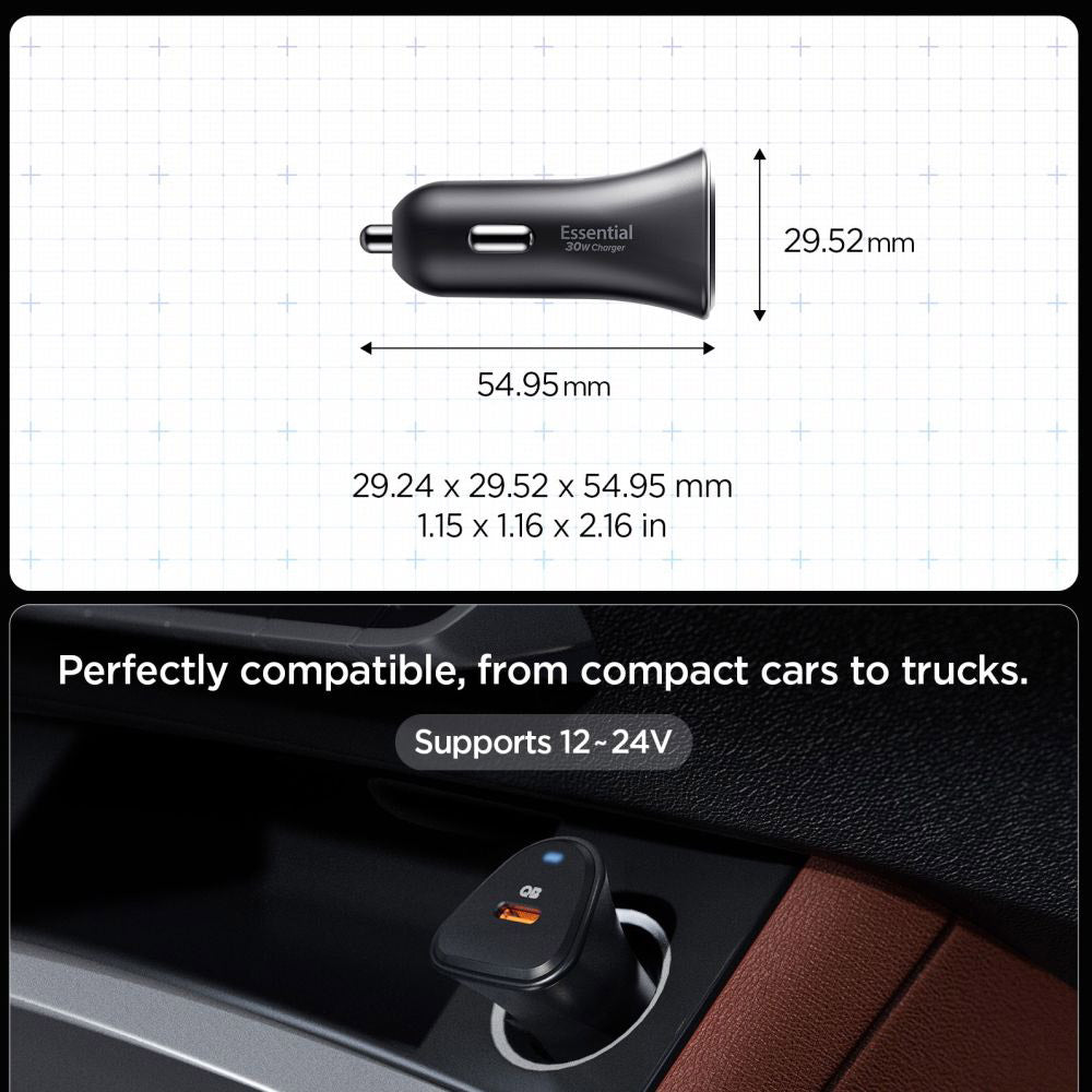 Spigen EV301 Essential Car Charger, 30W, 3A, 1 x USB-C, Black ACP08699