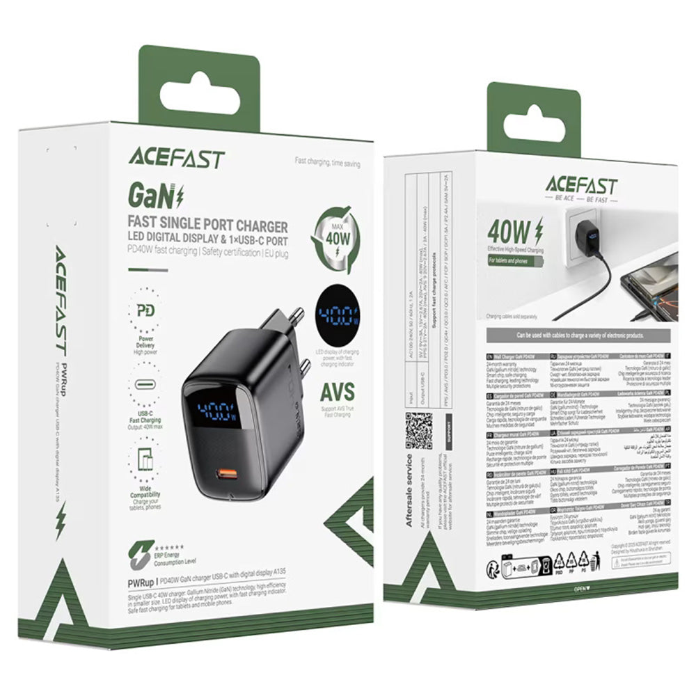 Acefast A135 Display Network Charger, 45W, 3A, 1 x USB-C, Black