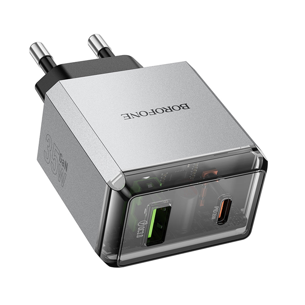 Borofone BN20 Lena Network Charger, 35W, 3A, 1 x USB-A - 1 x USB-C, Grey