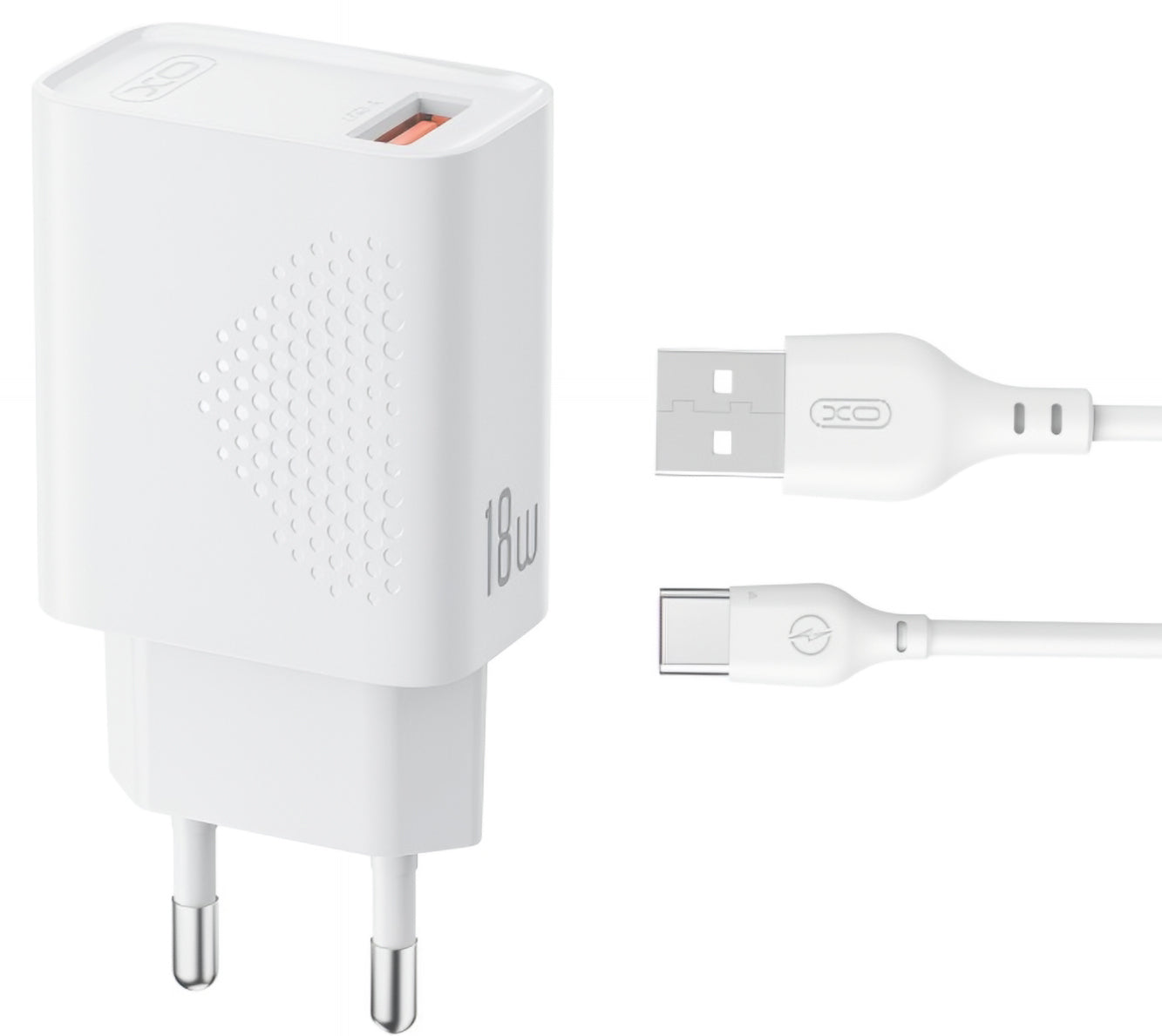 Network Charger with USB-C Cable XO Design L159, 18W, 3A, 1 x USB-A, White