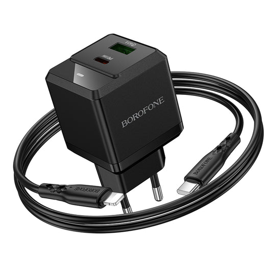 Network Charger with Lightning Cable Borofone BN19 Intenso, 20W, 3A, 1 x USB-A - 1 x USB-C, Black