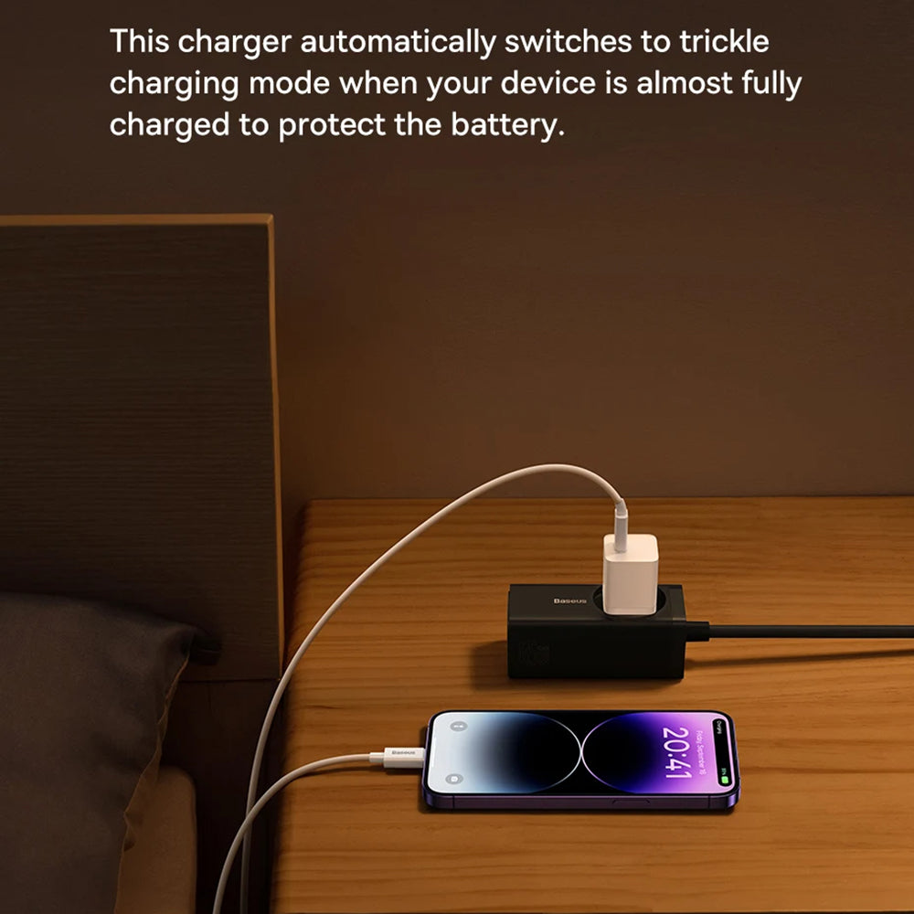 Network Charger with USB-C Cable Baseus GaN Mini 1C, 30W, 3A, 1 x USB-C, Blue P10110902313-00