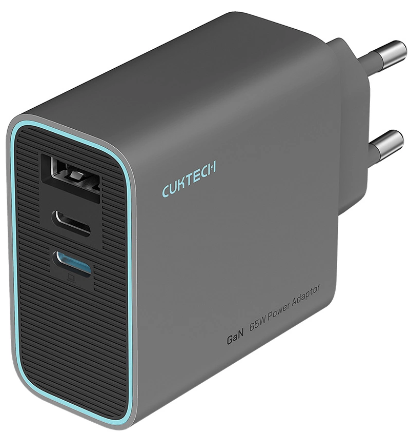 Cuktech Network Charger, 65W, 3A, 1 x USB-A - 2 x USB-C, Grey CUKAD653EUGR