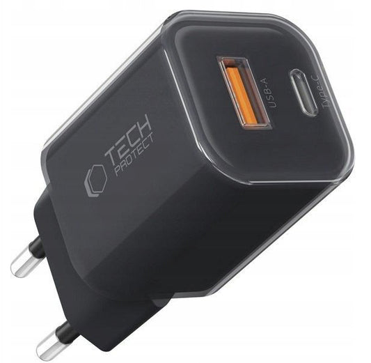 Tech-Protect NCM33W Network Charger, 33W, 3A, 1 x USB-A - 1 x USB-C, Black