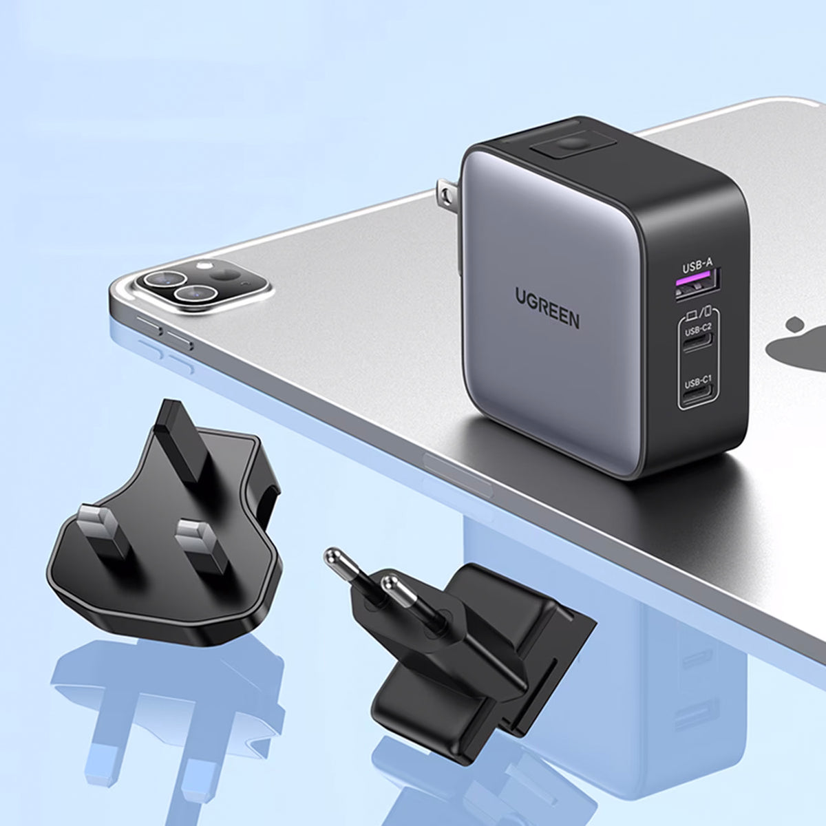 Network Charger UGREEN CD296, 65W, 5A, 1 x USB-A - 2 x USB-C, Grey