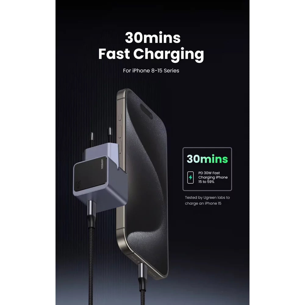 Network Charger UGREEN X503 Nexode Air, 30W, 3A, 1 x USB-C, Grey