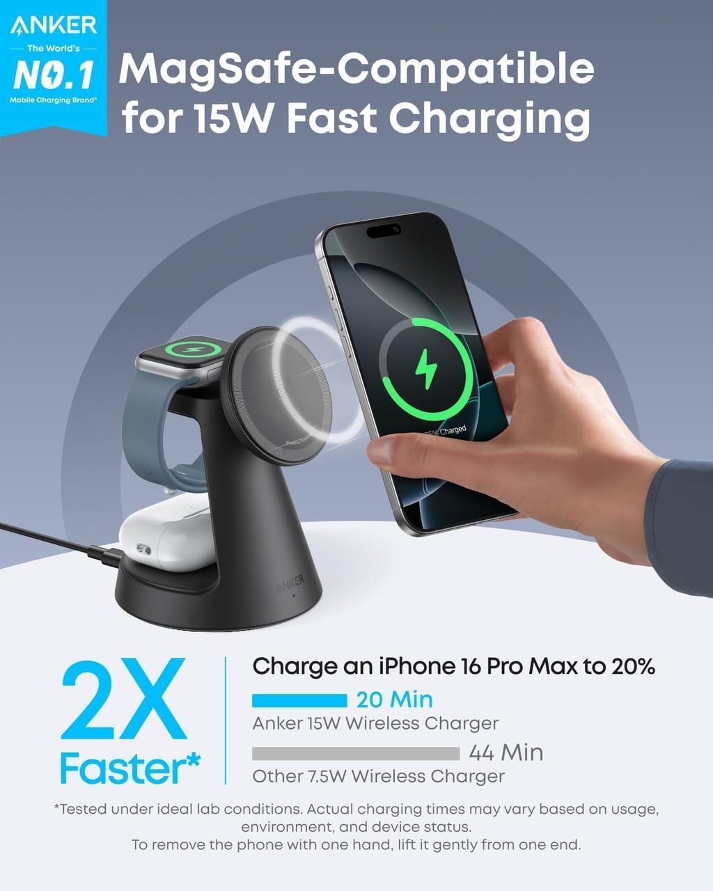 Anker MagGo 3in1 Wireless Network Charger, 15W, 1.67A, Black B25M4G11