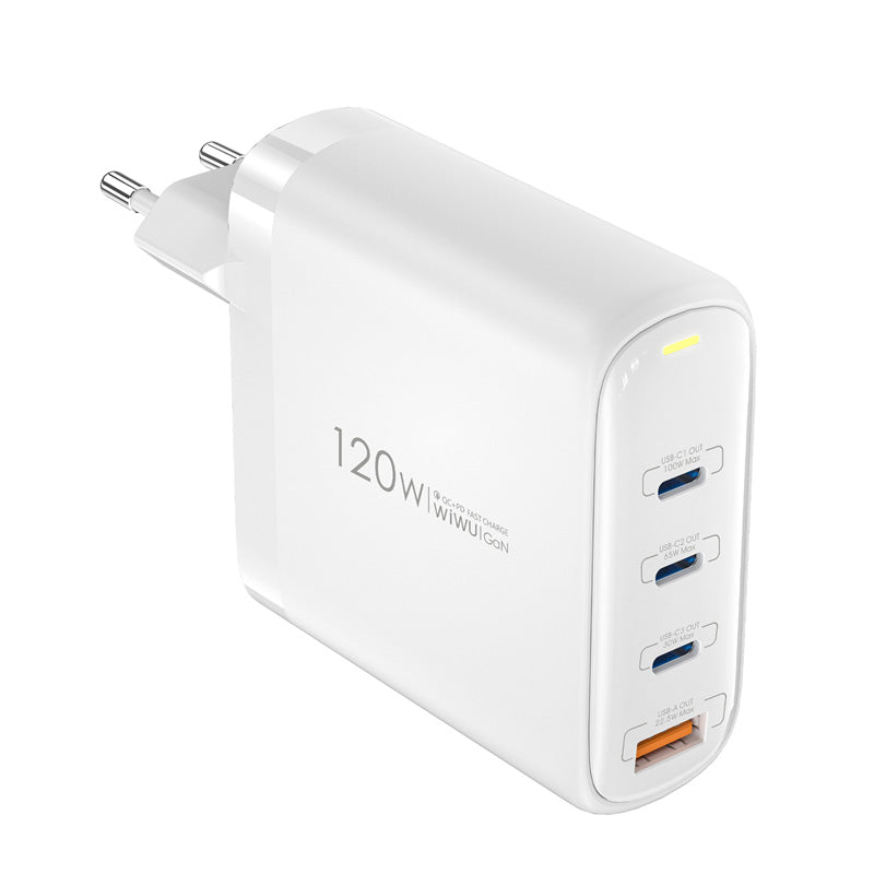 Network Charger WiWu Wi-U020, 120W, 3A, 1 x USB-A - 3 x USB-C, White