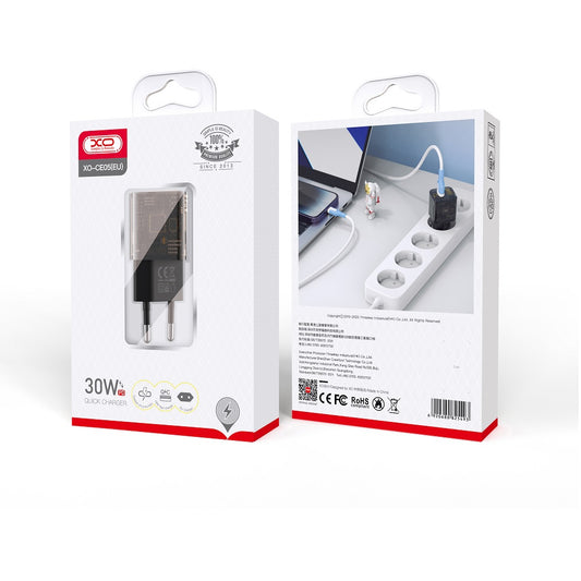 XO Design CE05 Network Charger, 30W, 3A, 1 x USB-A - 1 x USB-C, Brown