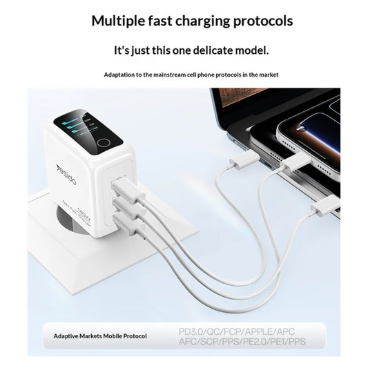 Yesido YC114 Network Charger Display, 140W, 5A, 1 x USB-A - 2 x USB-C, White