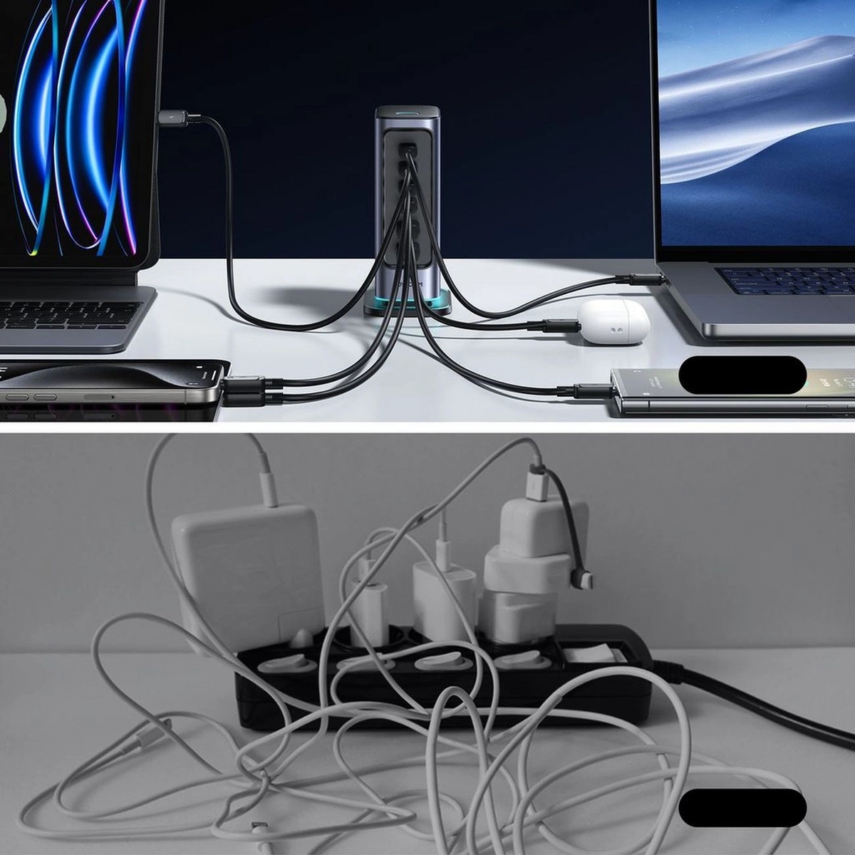 Joyroom JR-TCM02 UK Station Charger, 65W, 3.25A, 2 x USB-A - 4 x USB-C, Gray