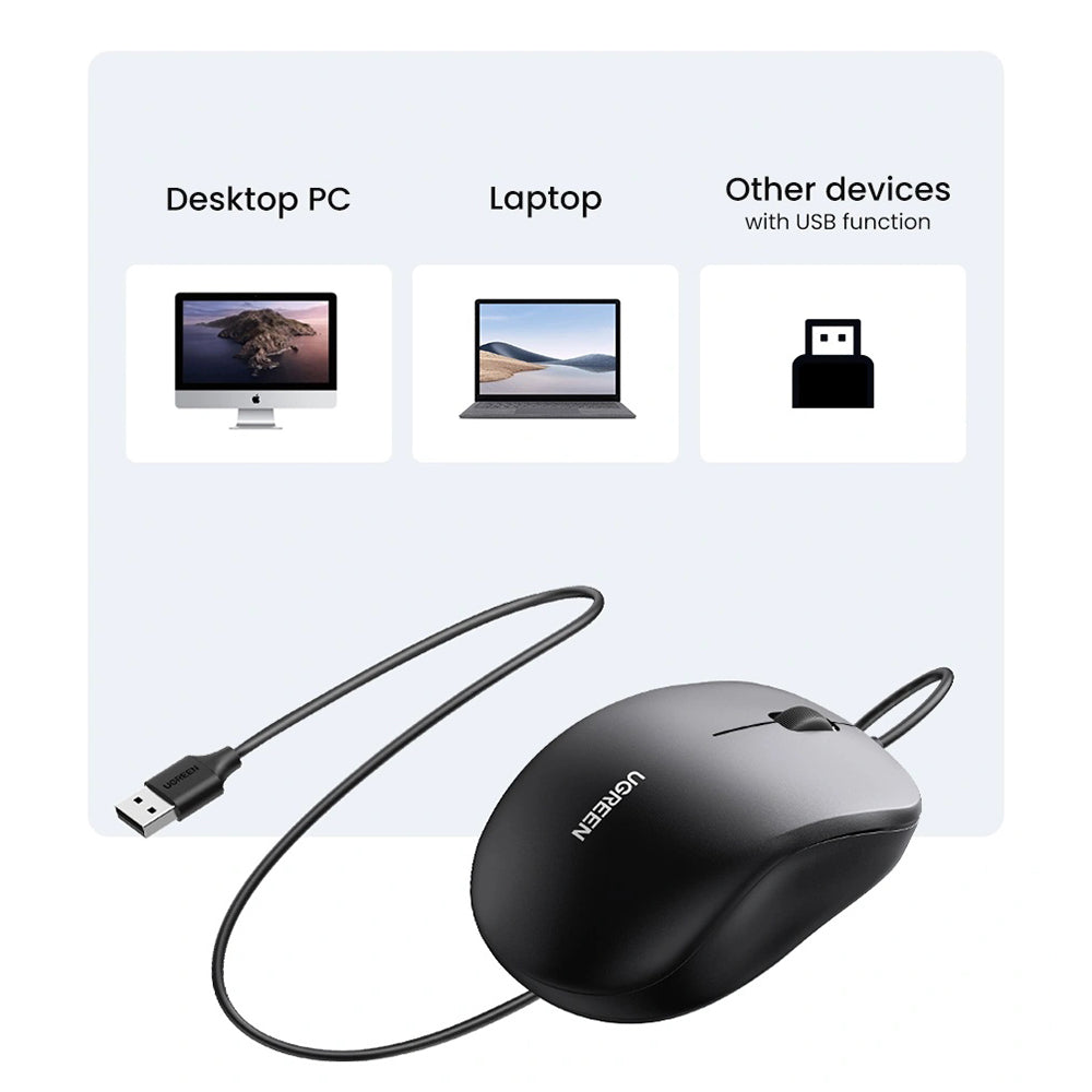 UGREEN MU007 Wired USB Mouse, 1200DPI, 1.5m, Black