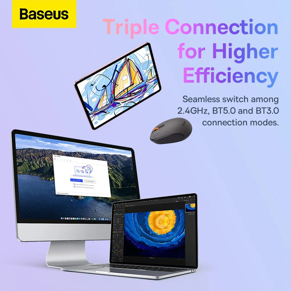 Baseus F01B Tri-Mode Wireless Mouse, 1600DPI, BT / Wi-Fi, Grey B0105555503833-00