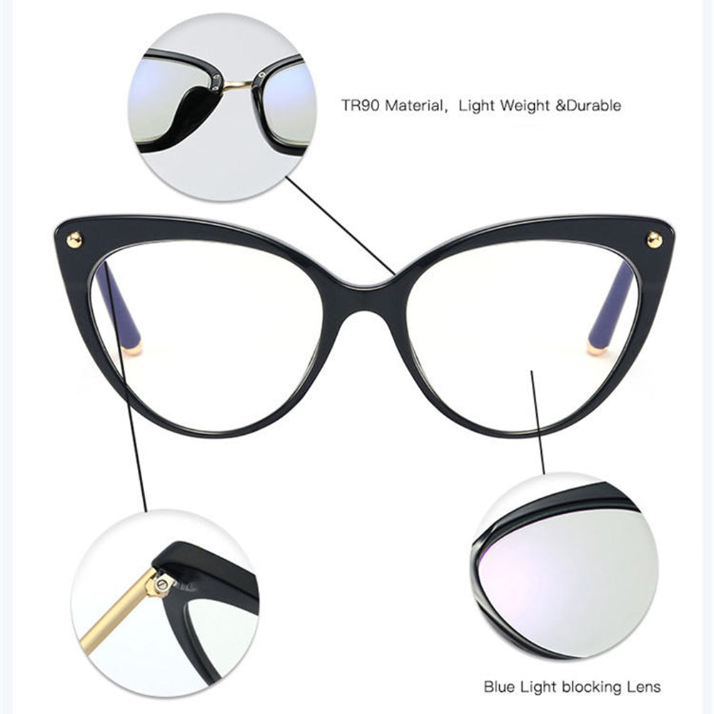 Techsuit Women's Computer Glasses F93308, Anti-Blue Light, Black and Gold