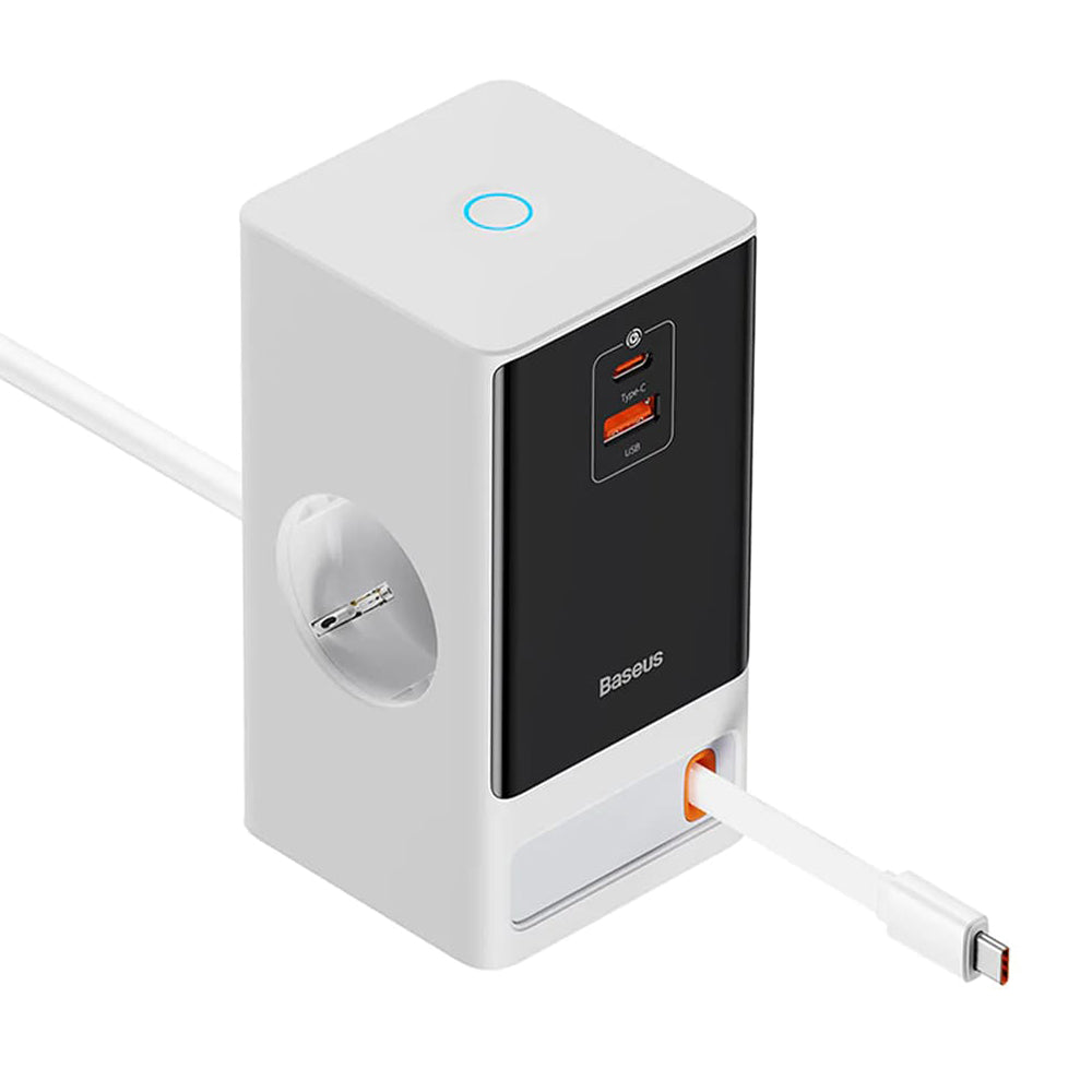 Baseus PowerCombo Extension Cord, 1 x Schuko - 1 x USB-A - 2 x USB-C, White PSLR000602