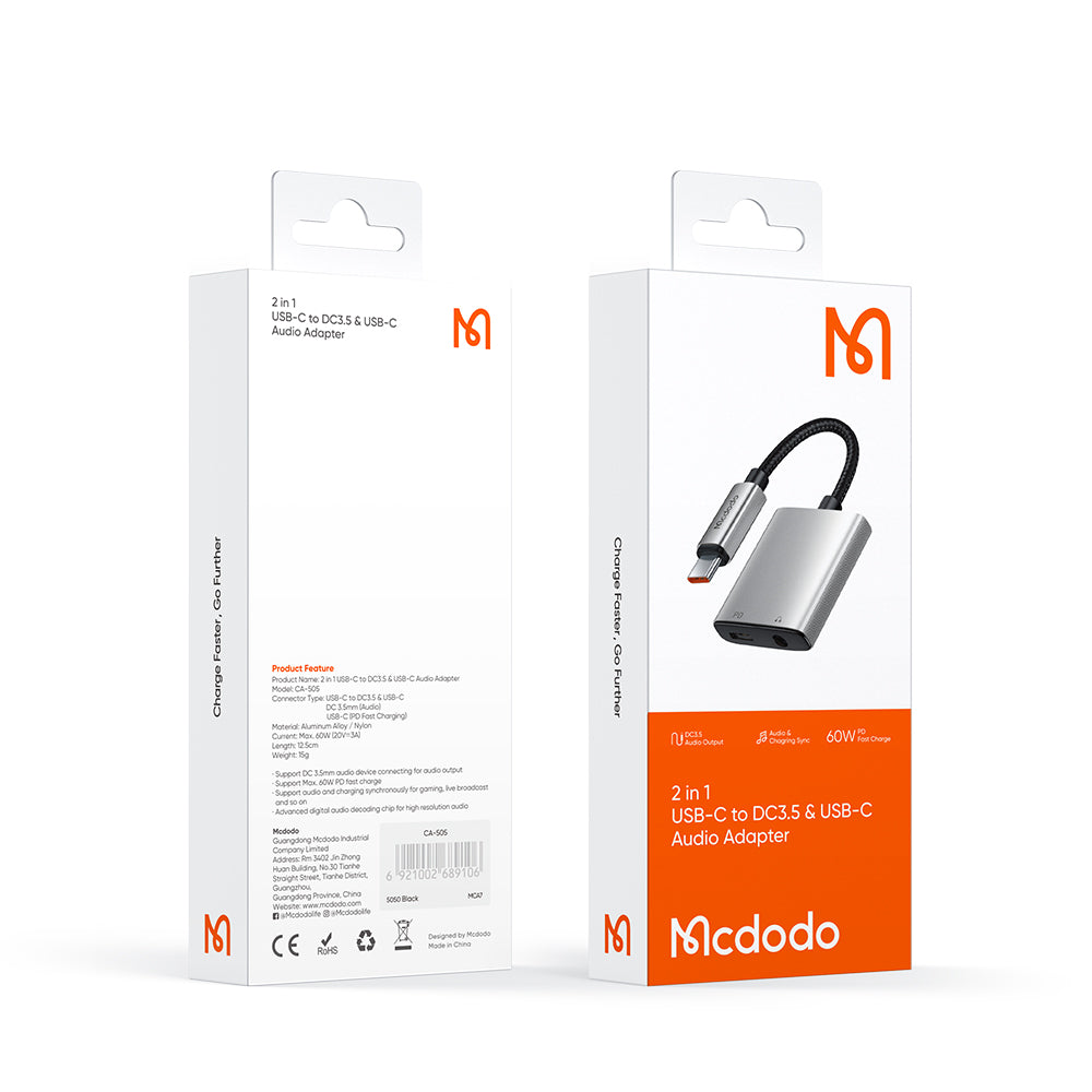 USB-C Audio Adapter - USB-C / 3.5mm McDodo CA-5050 Wales, Gray