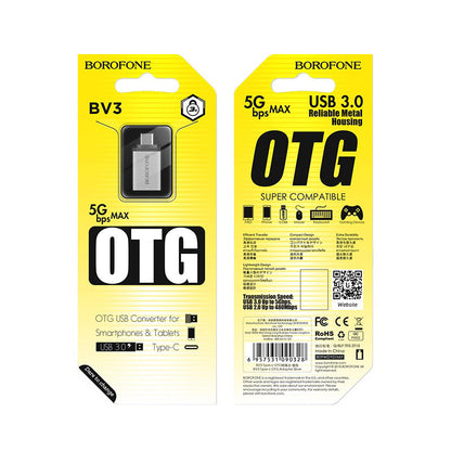 OTG USB-A - USB-C Adapter Borofone BV3, Silver
