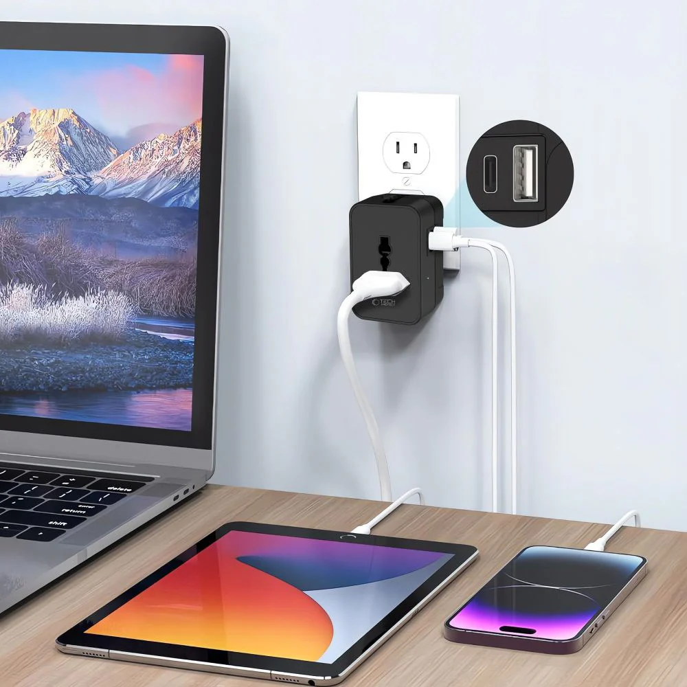 Tech-Protect TA300 Travel Network Adapter EU / UK / US / AU, Black