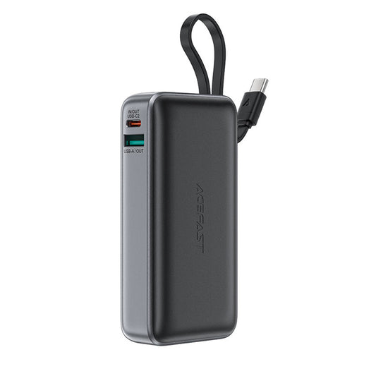 Acefast M7 External Battery, 10000mAh, 30W, QC + PD, 1 x USB-A - 2 x USB-C, Black