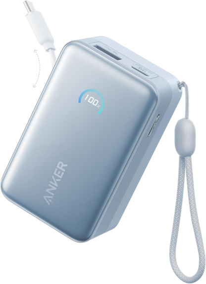 Anker Nano External Battery, 10000mAh, 45W, QC + PD, 1 x USB-A - 2 x USB-C, Blue