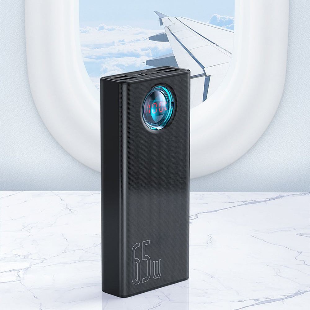 Baseus Amblight External Battery with Digital Display, 30000mAh, 65W, QC + PD, 1 x USB-C - 4 x USB-A, White PPLG000102