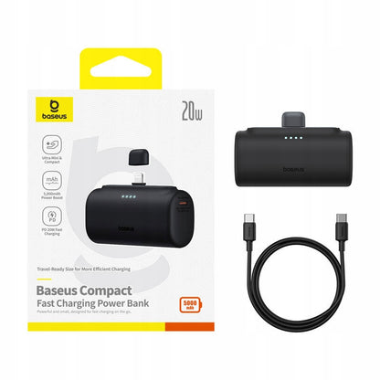 Baseus Compact External Battery, 5000mAh, 20W, PD, 1 x Lightning - 1 x USB-C, Black P10068307113-00