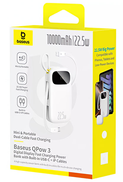 Baseus EnerFill FC31 External Battery, 10000mAh, 22.5W, QC + PD, 1 x Lightning - 1 x USB-A - 2 x USB-C, White P10082106213-00