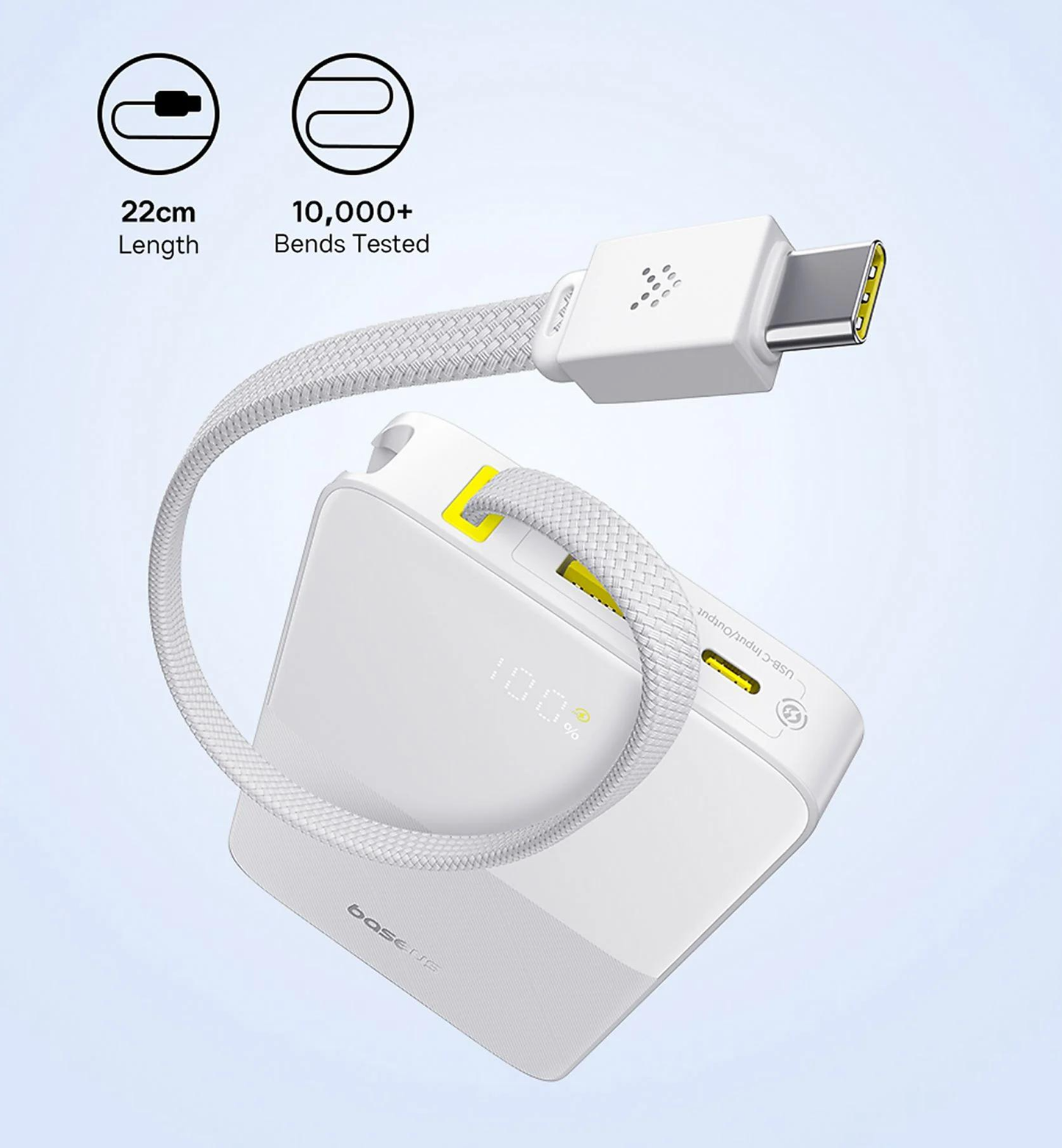 Baseus EnerFill Bipow2 Pro External Battery, 10000mAh, 22.5W, QC + PD, 1 x USB-A - 2 x USB-C, White E0027601