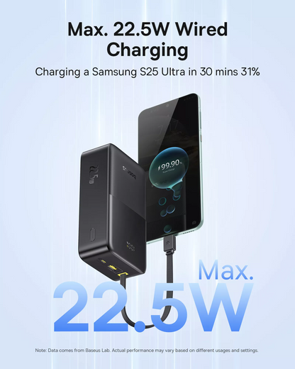Baseus EnerFill Bipow2 Pro External Battery, 30000mAh, 22.5W, QC + PD, 1 x USB-A - 2 x USB-C, Black E0028100