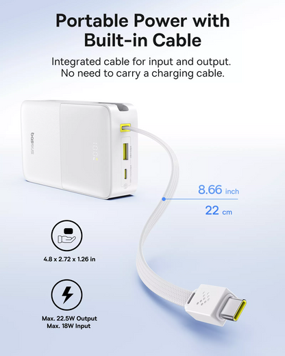Baseus EnerFill Bipow2 Pro External Battery, 20000mAh, 22.5W, QC + PD, 1 x USB-A - 2 x USB-C, White E0027700