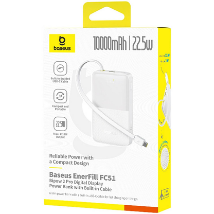 Baseus EnerFill Bipow2 Pro External Battery, 10000mAh, 22.5W, QC + PD, 1 x USB-A - 2 x USB-C, White E0027601