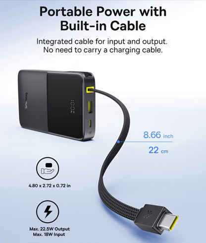 Baseus EnerFill Bipow2 Pro External Battery, 10000mAh, 22.5W, QC + PD, 1 x USB-A - 2 x USB-C, Black E0027600