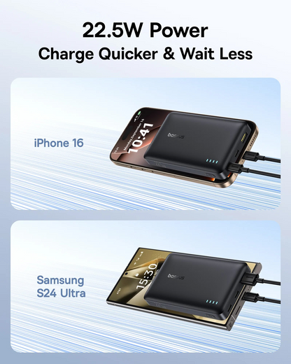 Baseus EnerFill FP21 External Battery, 10000mAh, 22.5W, QC + PD, 1 x USB-A - 2 x USB-C, Black P1008210D123-00