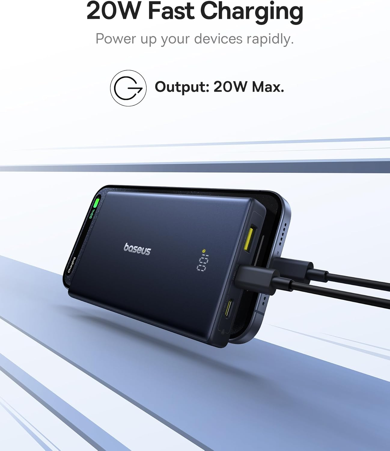 Baseus PicoGo External Battery, 10000mAh, 20W, QC + PD, 1 x USB-A - 2 x USB-C, White P10076801213-00