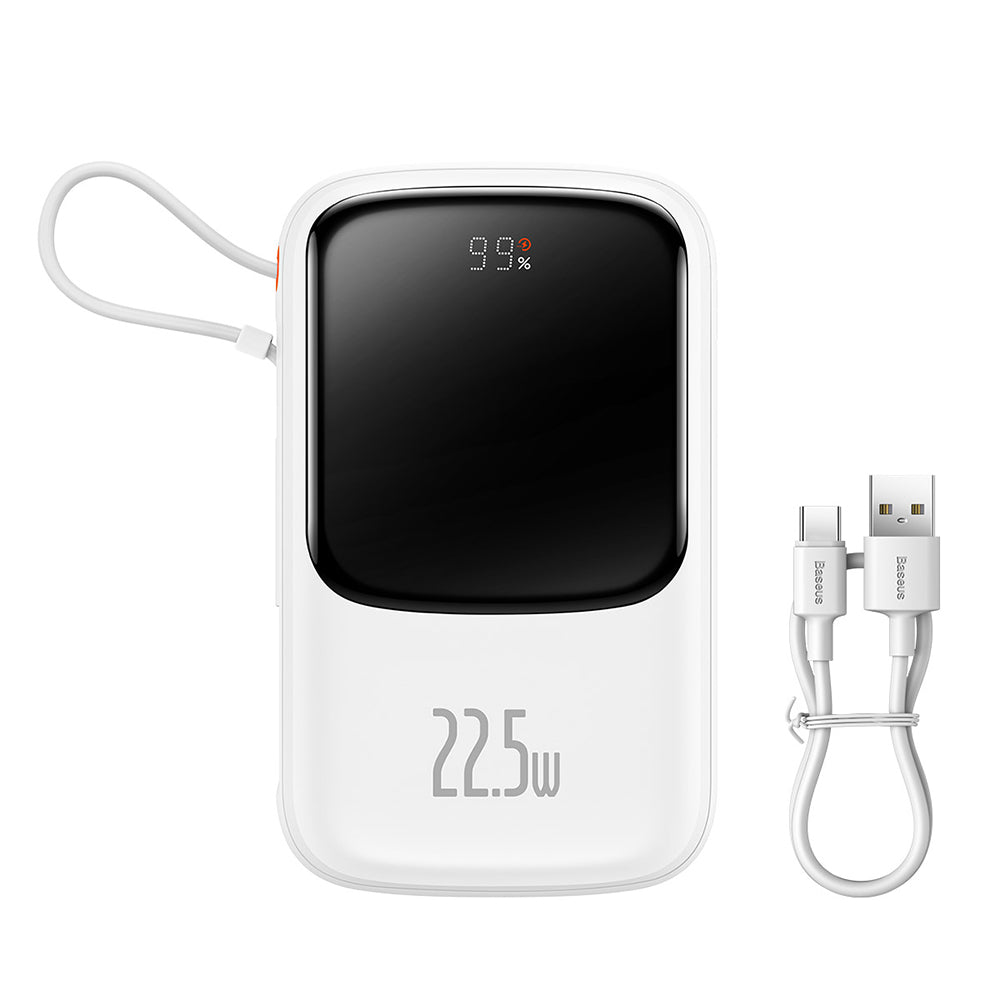 Baseus Qpow Pro External Battery, 10000mAh, 22.5W, QC + PD, 1 x USB-A - 2 x USB-C, White PPQD020102